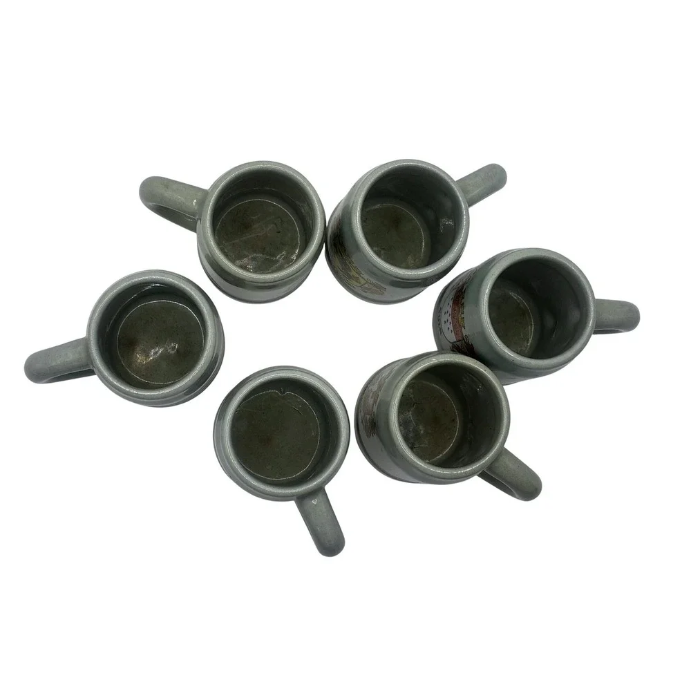 German Stoneware Beer Stein Shot Glass Set of 6 Grey City Crest 2